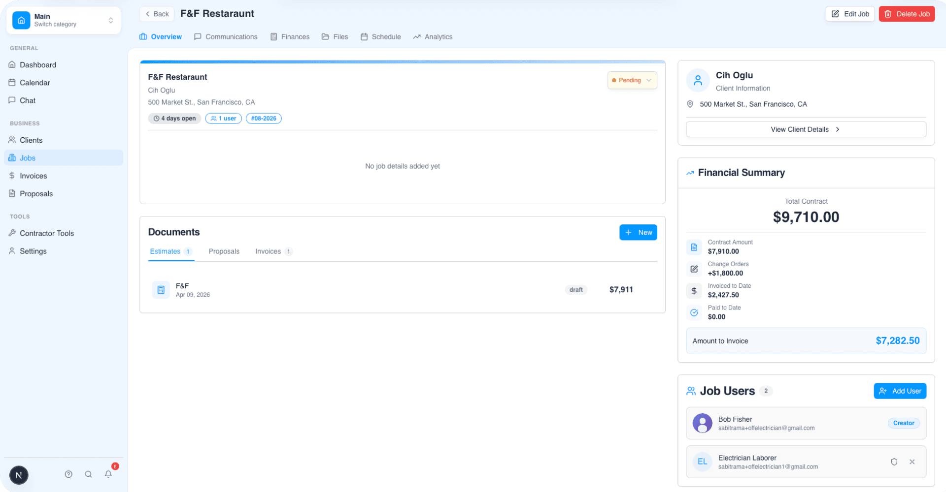 ProTrades Job Management